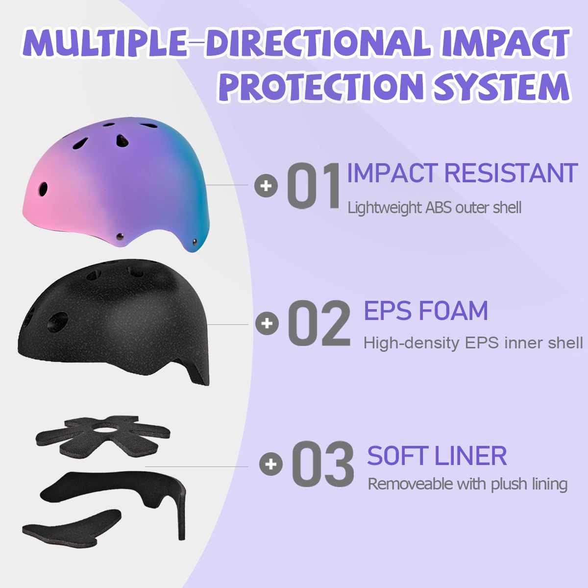 PIPIZHU Skater Helmet Bicycle Helmet for Children, Gradient Color, Boys and Girls, Safety and Lightweight Children's Helmet Skateboarding Helmet for Bicycle Skateboard Roller Skate Scooter BMX and Ride Helmet
