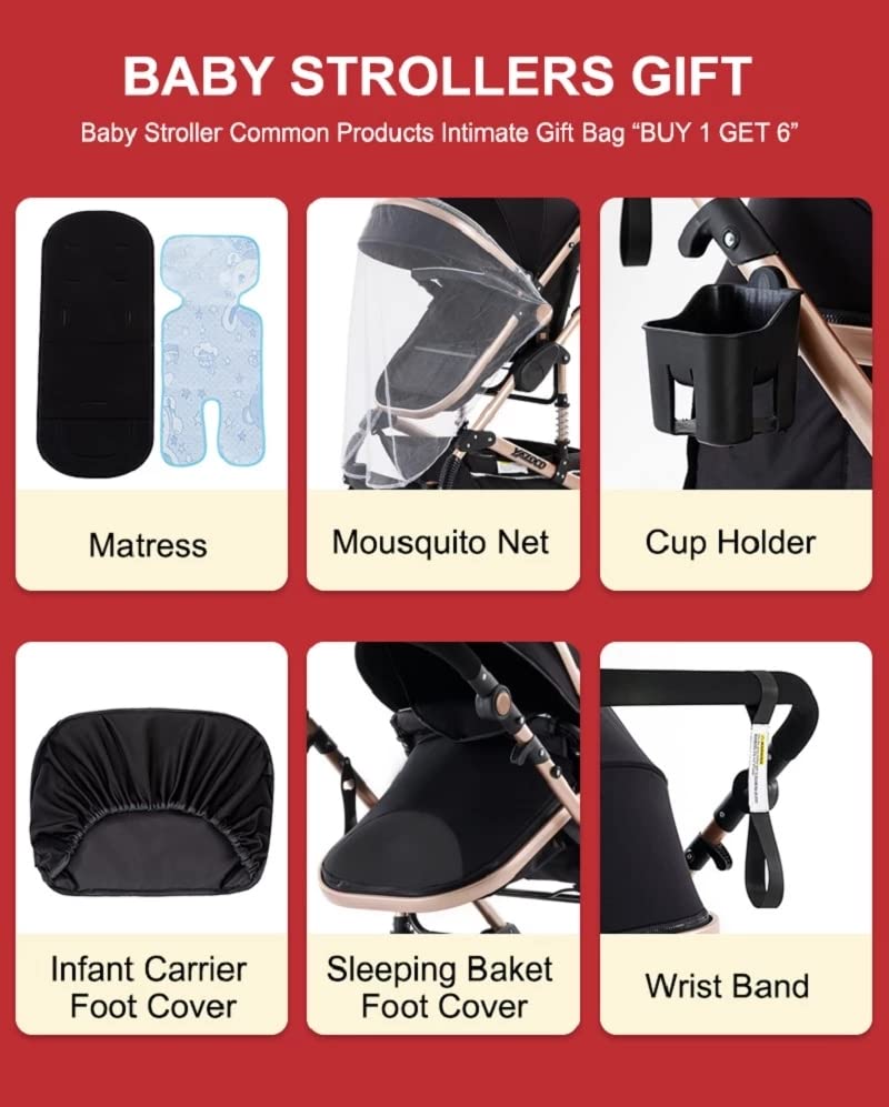 YAZOCO Kinderwagen 3 in 1 Buggy Babybett Komplett Set mit einem Klick Zusammenklappbarer Kinderwagen, KombiKinderwagen Aluminiumrahmen für Neugeborene Sitzzubehör