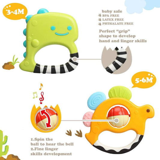 TINOTEEN Baby Rattles Spielzeugset, 5 Stück Beißring Shaker Grab Spin Rassel Spielzeug für 3 6 9 12 18 Monate Babys Neugeborenes