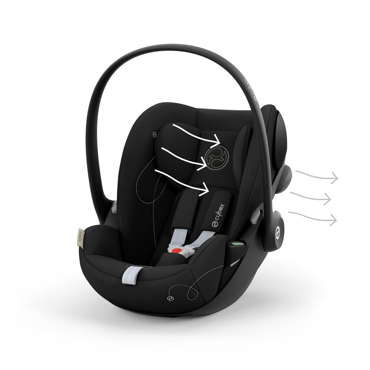 CYBEX Gold Babyschale Cloud G i-Size Comfort, Inkl. Neugeboreneneinlage, Ab Geburt bis ca. 24 Monate, Für Kinder ab 40 cm bis 87 cm, Max. 13 kg, Moon Black