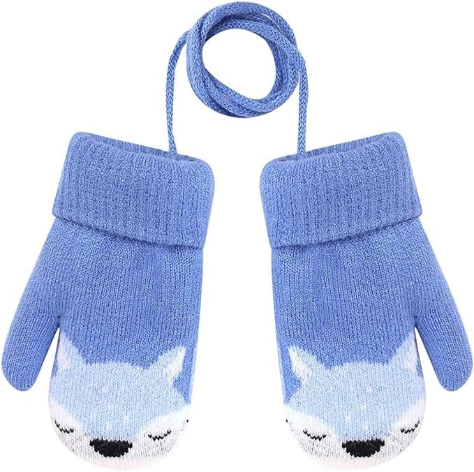 0-3 Jahre Baby Winter Handschuhe Kinder Gestrickte Fäustlinge Warme Fleece Gefütterte Handschuhe Fausthandschuh mit Schnur Outdoor Weich Winterhandschuhe Skihandschuhe Handwärmer für Jungen Mädchen