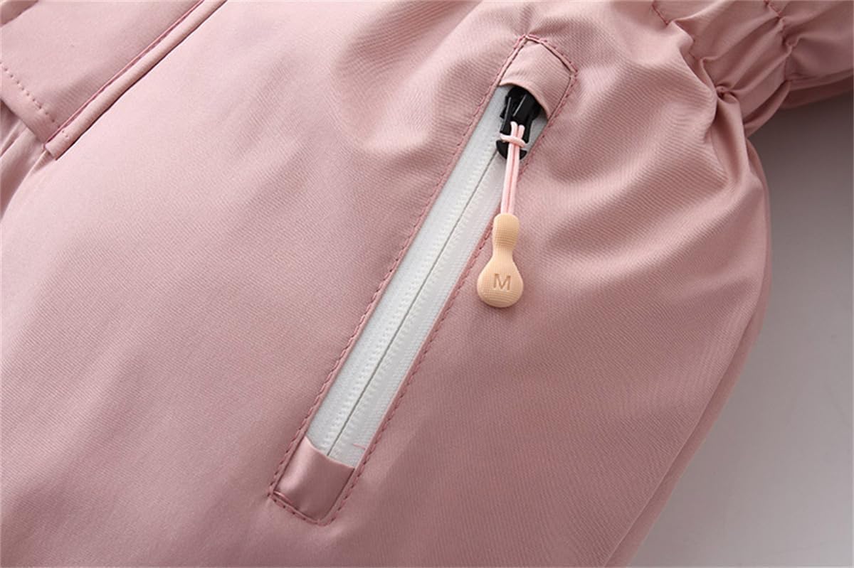 Alunsito Baby Boy Girl Snowsuit Kids Long Sleeve Hoodie Thick Jumpsuit Ski Suit Zip One-Piece Bodysuit Winter Warm Romper