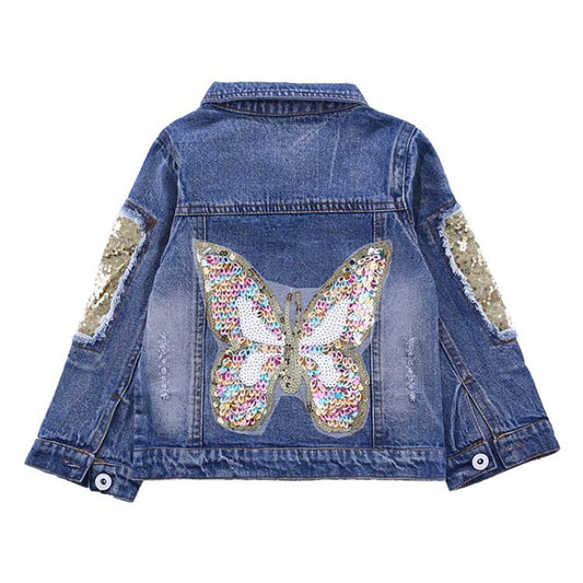Peacolate 3-11 Years Girls Denim Jacket Butterfly Sequins