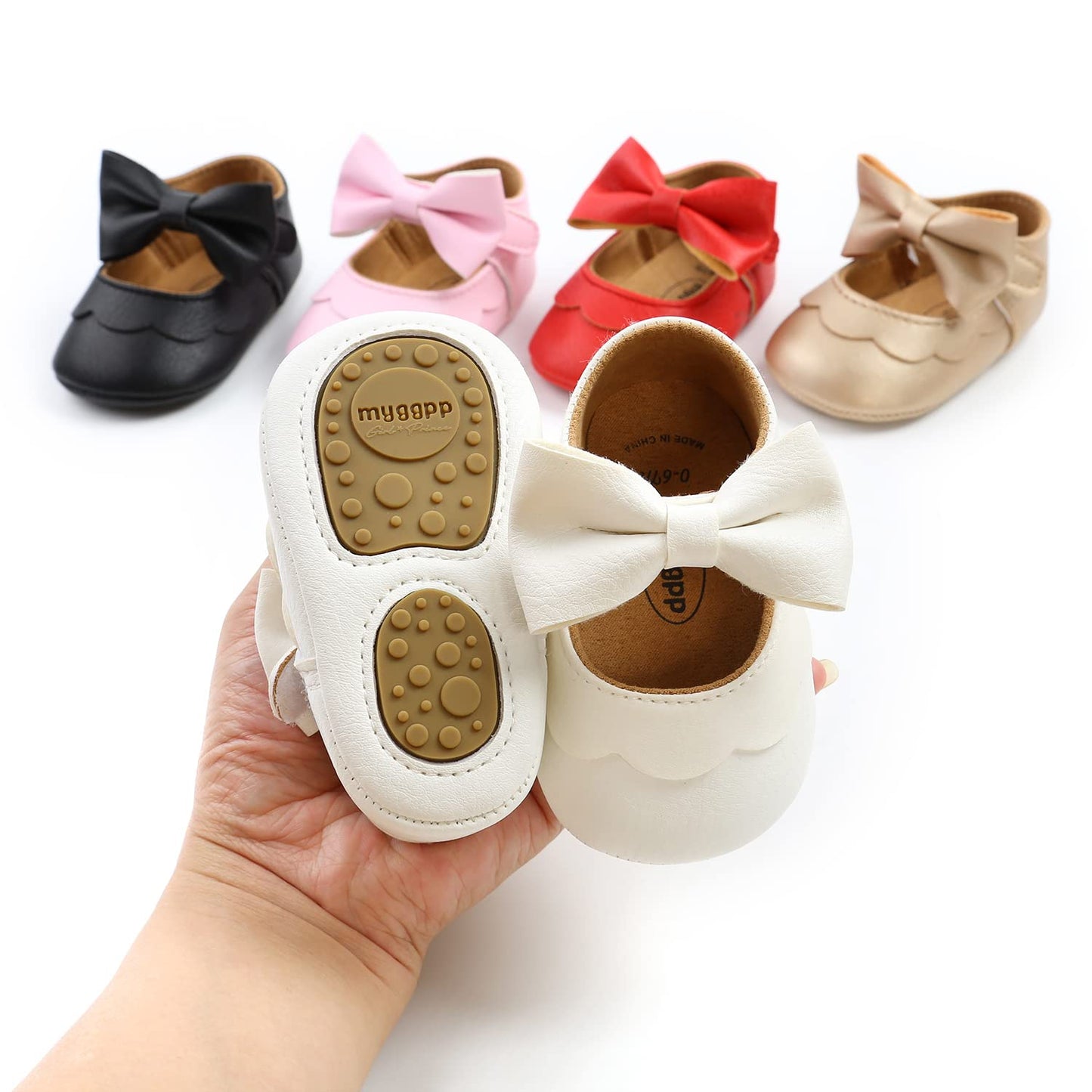 MASOCIO Babyschuhe für Mädchen mit Schleife – Rutschfeste Party Ballet Flats für Kleinkinder