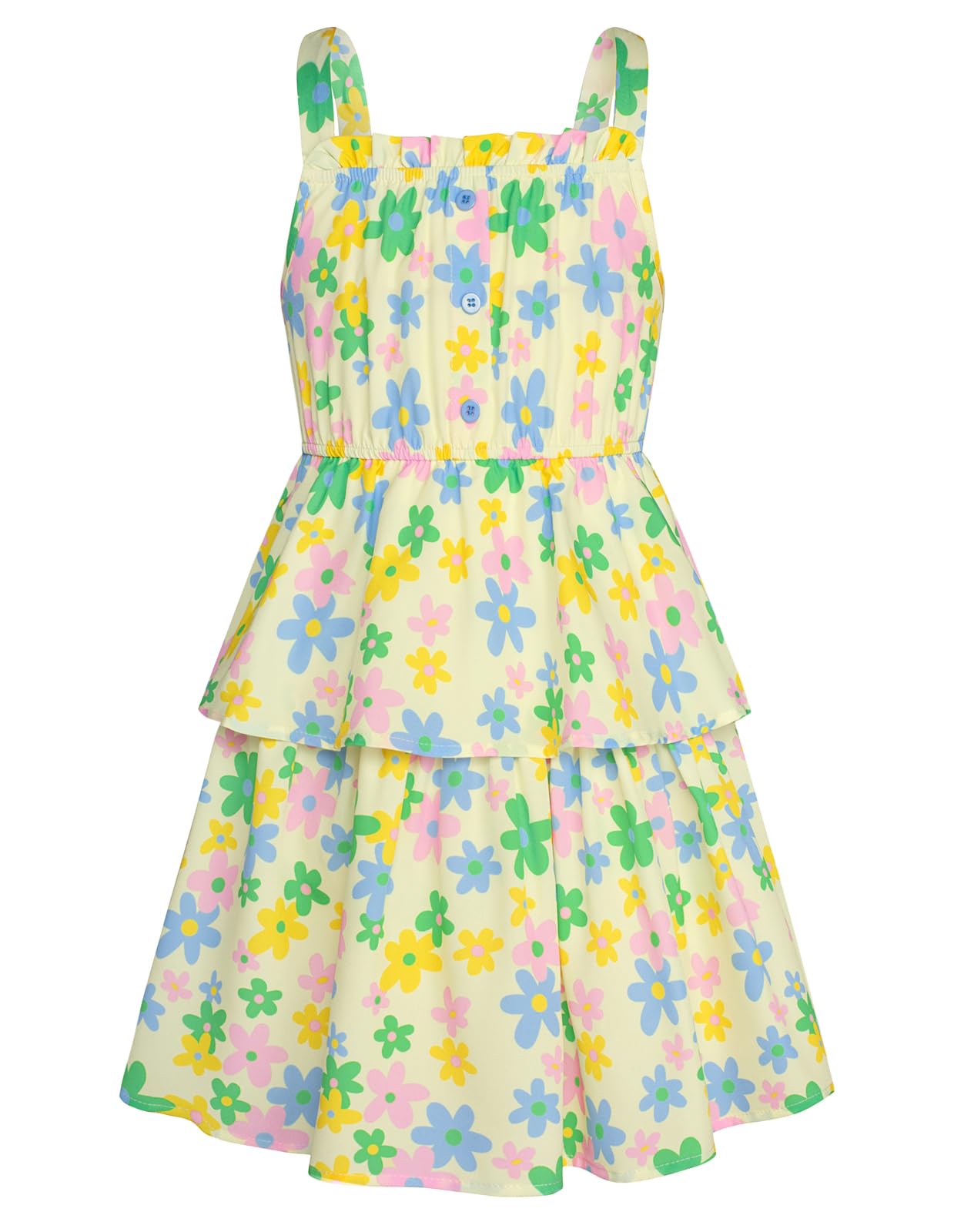 GRACE KARIN Mädchen Sommer Blumen Kleid Kinder Prinzessin A-Linie Freizeit Swing Kleid Verstellbare Spaghetti-Träger Doppelter Saum