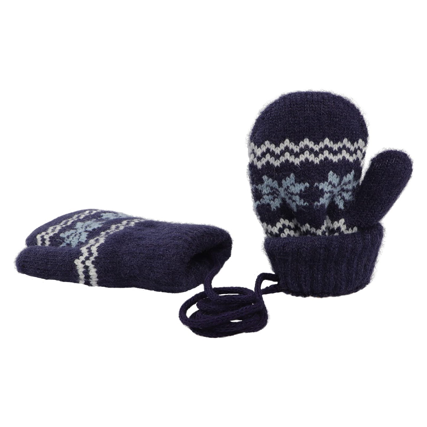 Kids Winter Gloves Mittens Baby Cartoon Mitten Neck Gloves Thick Double Knitted Glove with Plush,0 - 3 years old, Playing, Running, Skiing