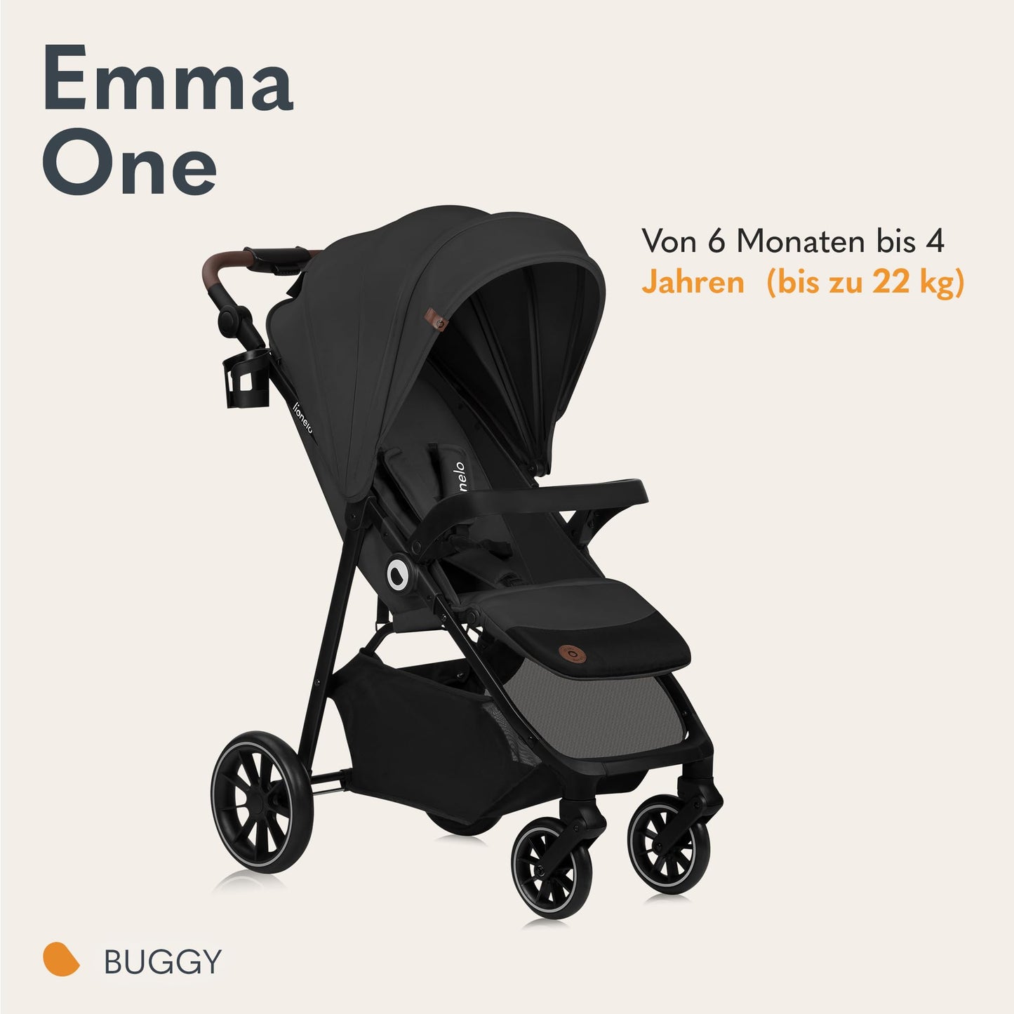 LIONELO Emma Plus Kinderwagen bis zu 15 kg, Kindersportwagen, leicht modern klein Buggy mit Liegeposition, zusammenklappbar, große Räder, großer Korb, Tasche Vivid Turkus