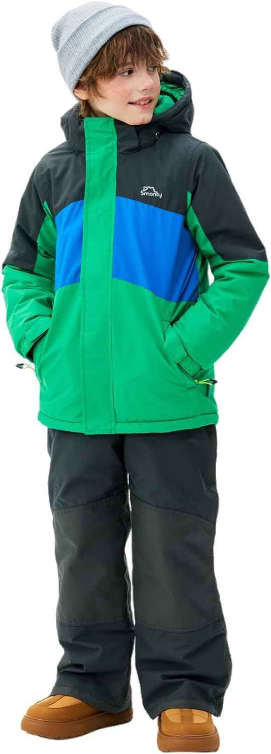 SMONTY Children's Snowsuit for Boys, Winter Ski Jacket and Trousers Set with Hood Strap, Windproof, Waterproof, Warm Coat
