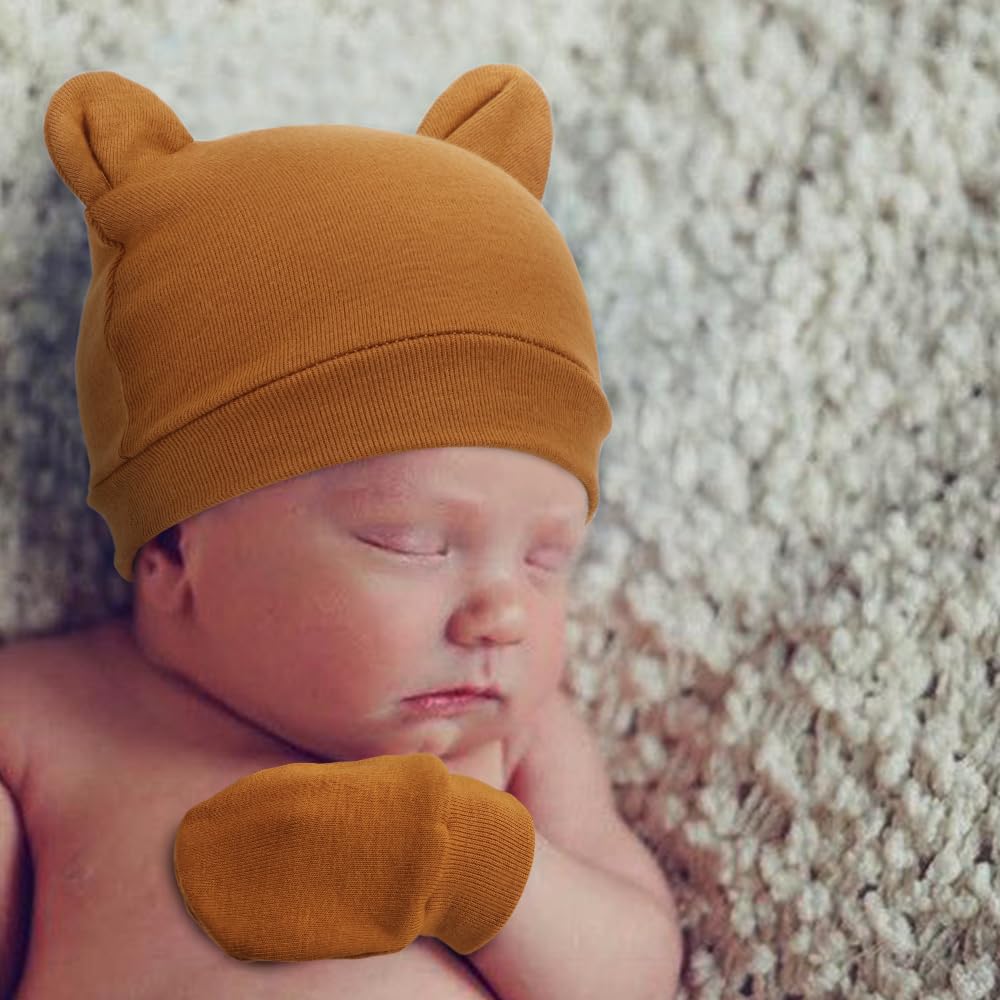 DRESHOW Neugeborenes Baby Mütze Hut und Handschuhe Set Beanie Bekleidung Unisex Infant Hut Kindergarten Mütze Baby Jungen Mädchen 0-6 Monate