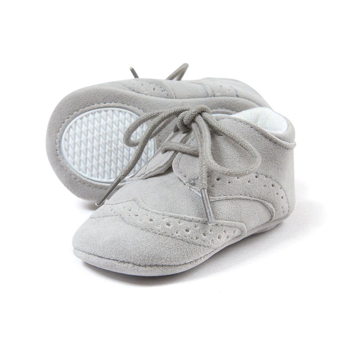 ESTAMICO Babyschuhe für Jungen – PU Schnürsenkel Lauflernschuhe Kleinkind Sneaker Grau 6-12 Monate