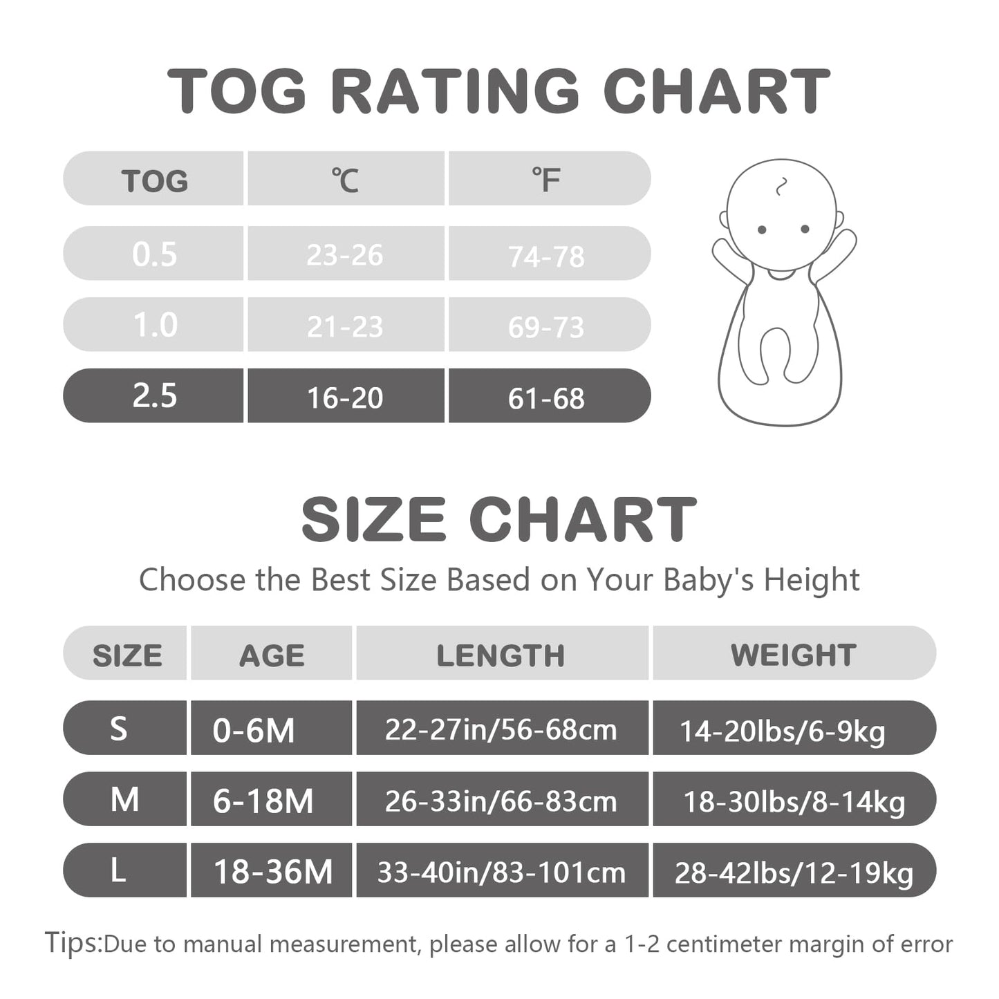 Mosebears Winter Sleeping Bag Baby 2.5 Tog, Bamboo Fibre Baby Sleeping Bag, Extremely Soft and Warm L (18-36 Months)