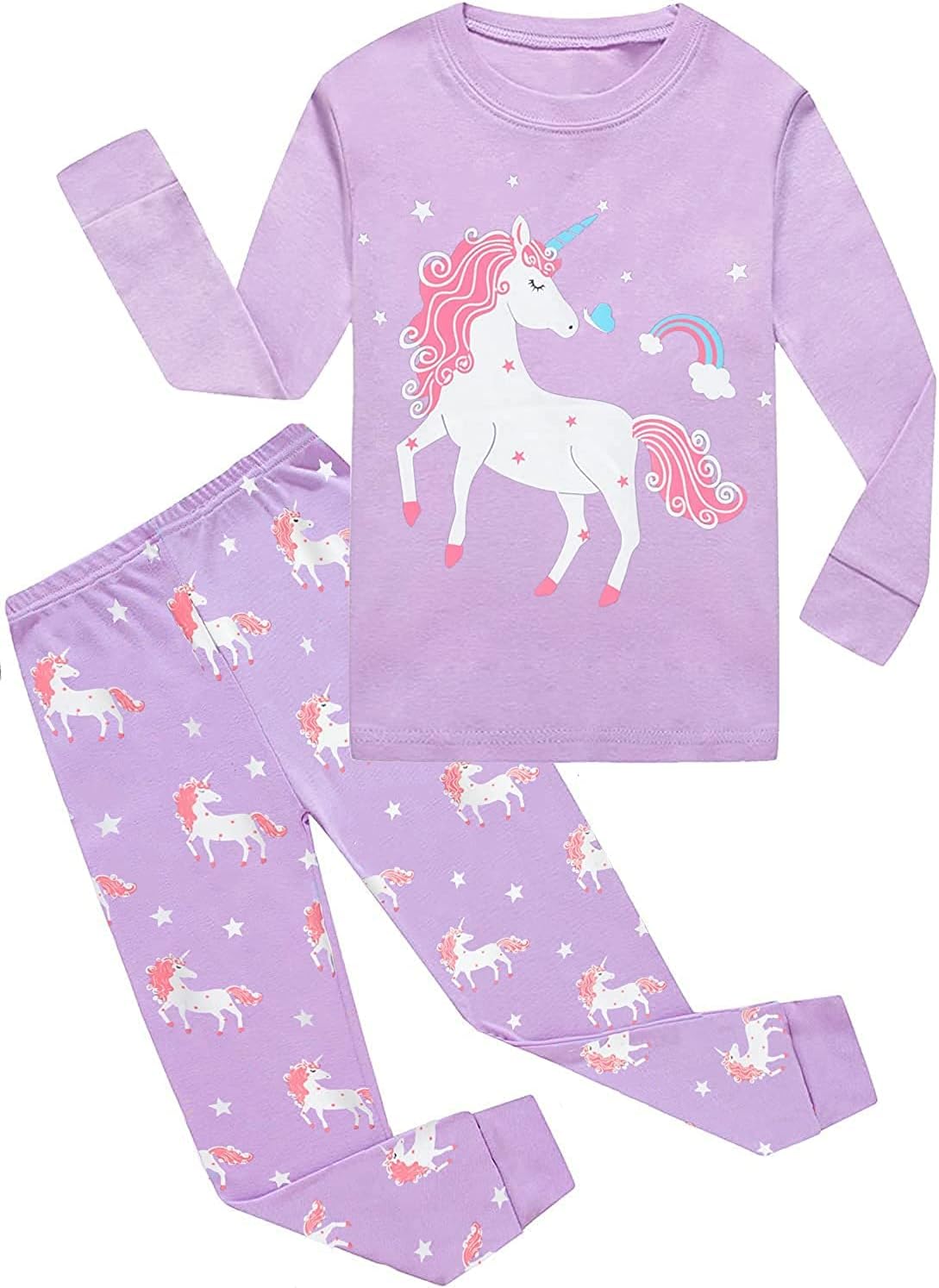 EULLA Kinder Mädchen Schlafanzüge Langarm Baumwolle Winter Pyjama Set Einhorn Prinzessin Dino Hase Eule Zweiteilig Nachtwäsche 1-10 Jahre 92 98 104 110 116 122 128 134 140
