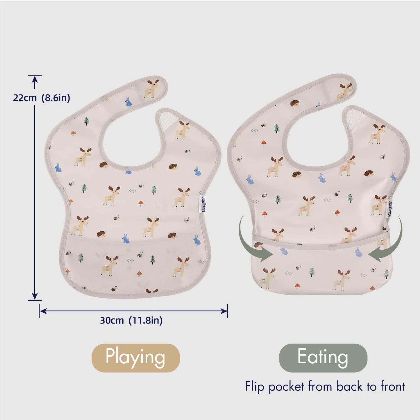 Soarwg Kids Baby Bib Set 5 pcs. Toddler Feeding Bibs with Catch Tray, Velcro Fastener Super Light Waterproof Washable Dirt-resistant