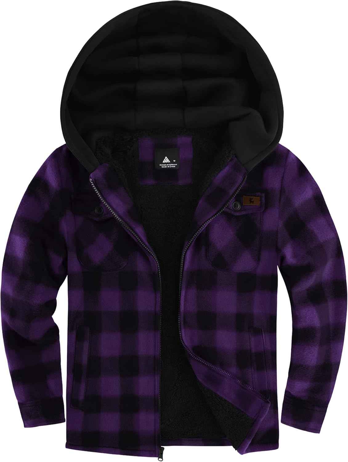 zitysport Shirt Jacket Boys Thick Hoodie Checked Jacket Children with Zip Warm Flannel Jacket Boys Sweat Jacket Outdoor Fleece Jacket Winter Jackets for Boys with Chest Pocket
