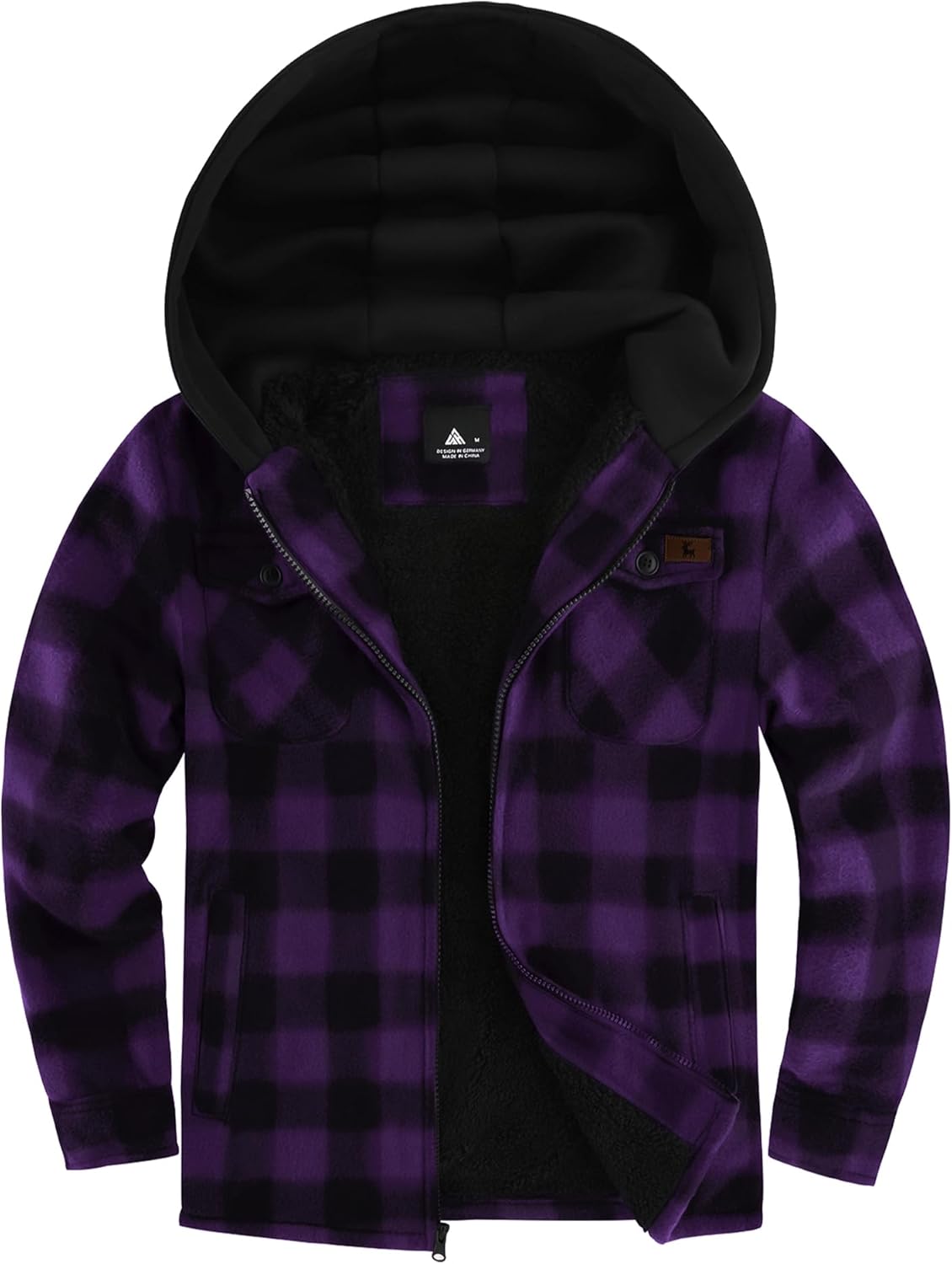 zitysport Shirt Jacket Boys Thick Hoodie Checked Jacket Children with Zip Warm Flannel Jacket Boys Sweat Jacket Outdoor Fleece Jacket Winter Jackets for Boys with Chest Pocket