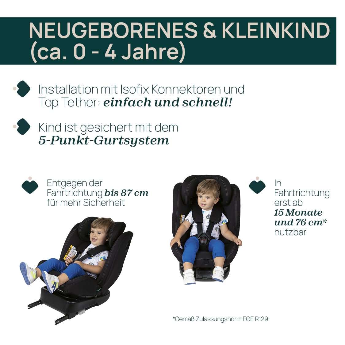 Chicco Unico Evo I-Size, Kindersitz 0-36 Kg, für Kinder von 40 bis 150 cm, homologiert ECE R129/03, Isofix 360° drehbar und neigbar, Gruppe 0+/1/2/3 von 0 bis 12 Jahren, Schwarz