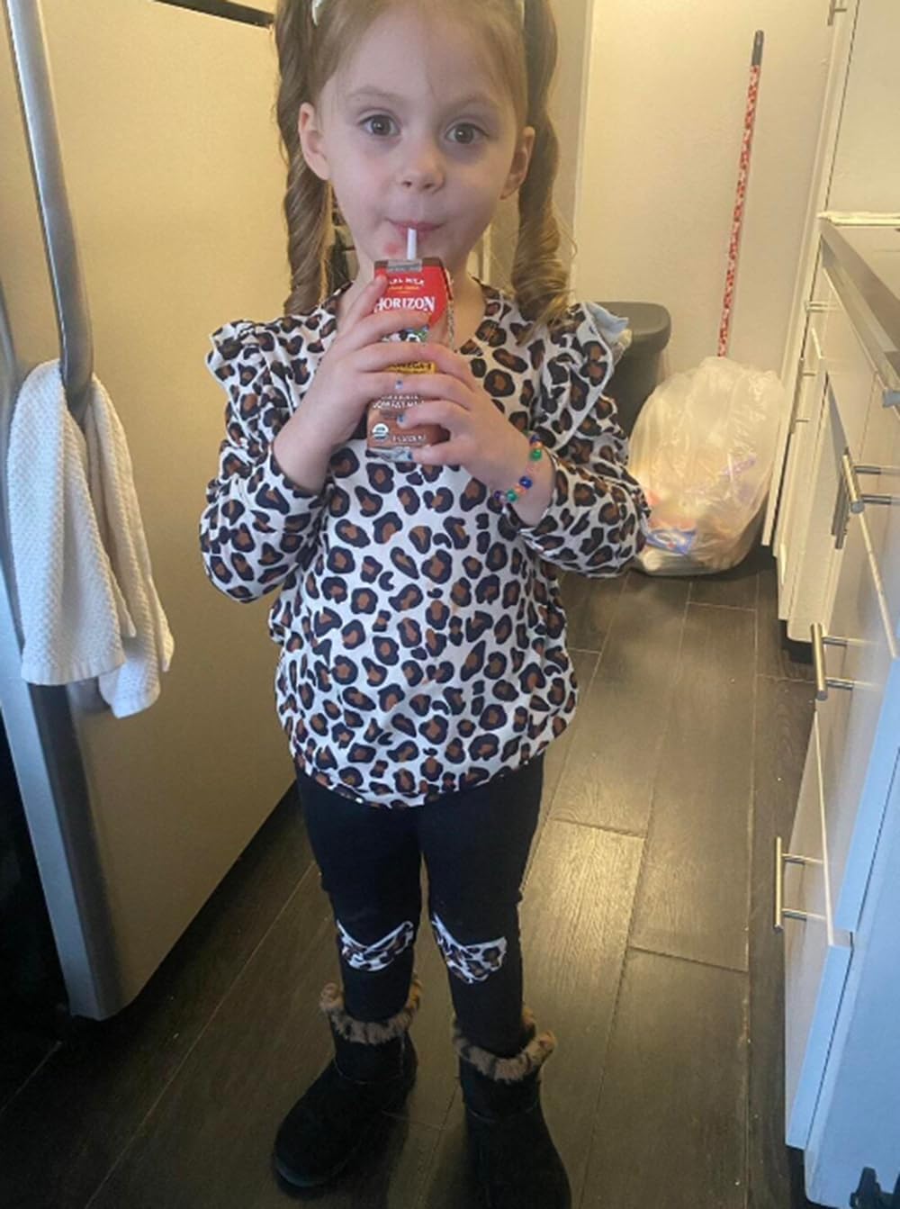 Unicorn Outfits for Little Girls 2 Pieces Ruffle Sleeve Sweatshirt + Leggings Autumn Leopard Clothing Sets 2-10 Years Old