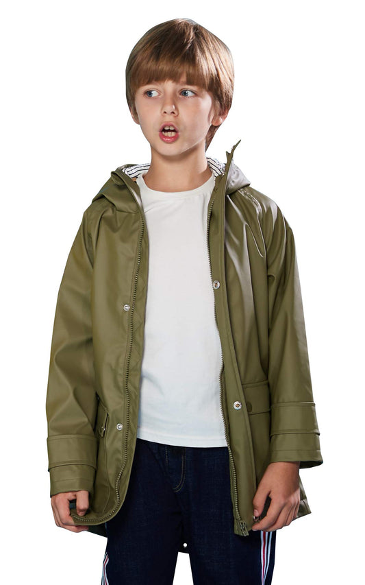 SOLOCOTE Kinder Regenjacke mit Kapuze gefüttert Gummi Regenmäntel für Mädchen Jungen Wasserdicht Winddicht Größe