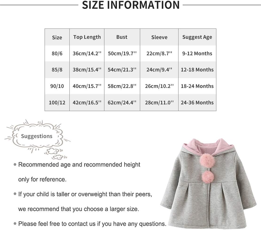 EDOTON Baby Girls' Cotton Coats Spring Autumn Winter Jackets with Hair Balls Rabbit Ear Toddler Warm Clothing