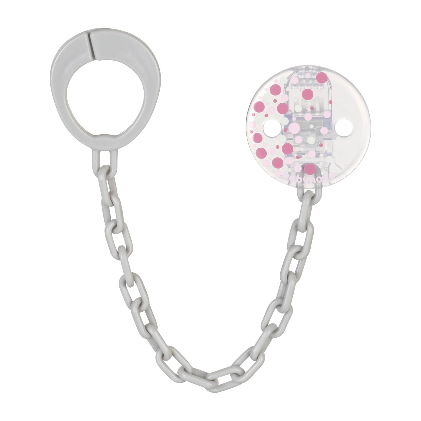 babynova Schnullerkette mit Clip - Schnullerhalter kompatibel mit Schnullern mit Ring - Kinderwagen Zubehör - BPA-frei - Rosa Herzen