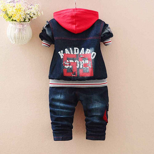 Yao 1T-5T Kleinkind Jungen Kleidung, Herbst Baby Boy 3-teiliges Bekleidungsset, Denim-Weste Baumwolle Hoodies Jeans für Kinder