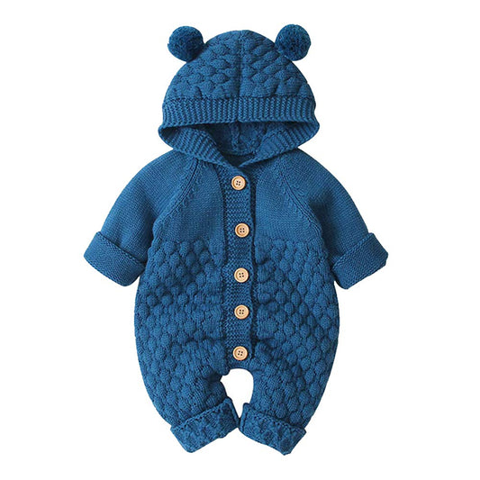 OBEEII Newborn Baby Knitted Romper Jumpsuit with Hood Ear Onesies Pullover Winter Warmer Onesie Bodysuit for Boys Girls