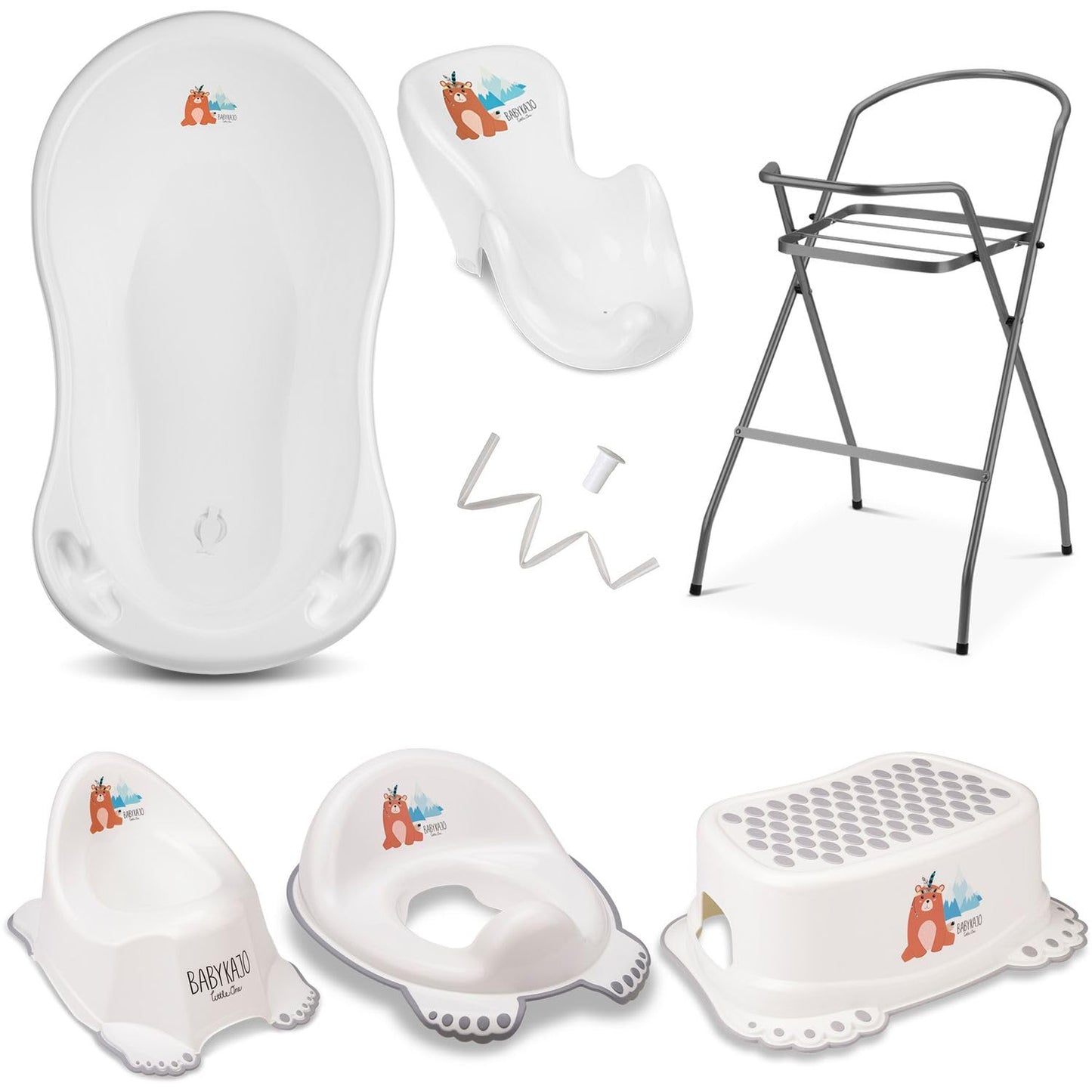 Baby Badewanne mit Gestell 4 Set TÜV Rheinland zertifiziert! Babybadewannen + Baby Badewannensitz +Abfluss + Gestell - Babywanne mit Ständer! Baby Pflegeset für Neugeborene.