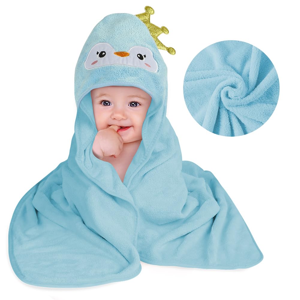 Aolso Hooded Towel Baby, 80 x 80 cm Baby Towel Hood, Baby Wash Cloth, Coral Fleece Baby Towel with Hood for Newborns, Soft and Super Absorbent, Unisex (Grey Elephant)