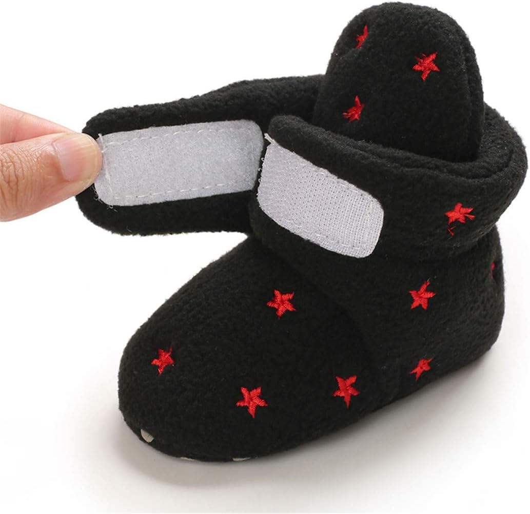 EDOTON Unisex-Baby Neugeborenes Fleece Booties, Baby Jungen Mädchen Weiche Sohlen Streifen Bootie Kleinkind Stiefel Niedlich Stiefel Socke Einstellbar