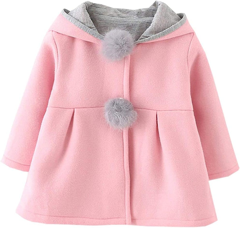 EDOTON Baby Girls' Cotton Coats Spring Autumn Winter Jackets with Hair Balls Rabbit Ear Toddler Warm Clothing