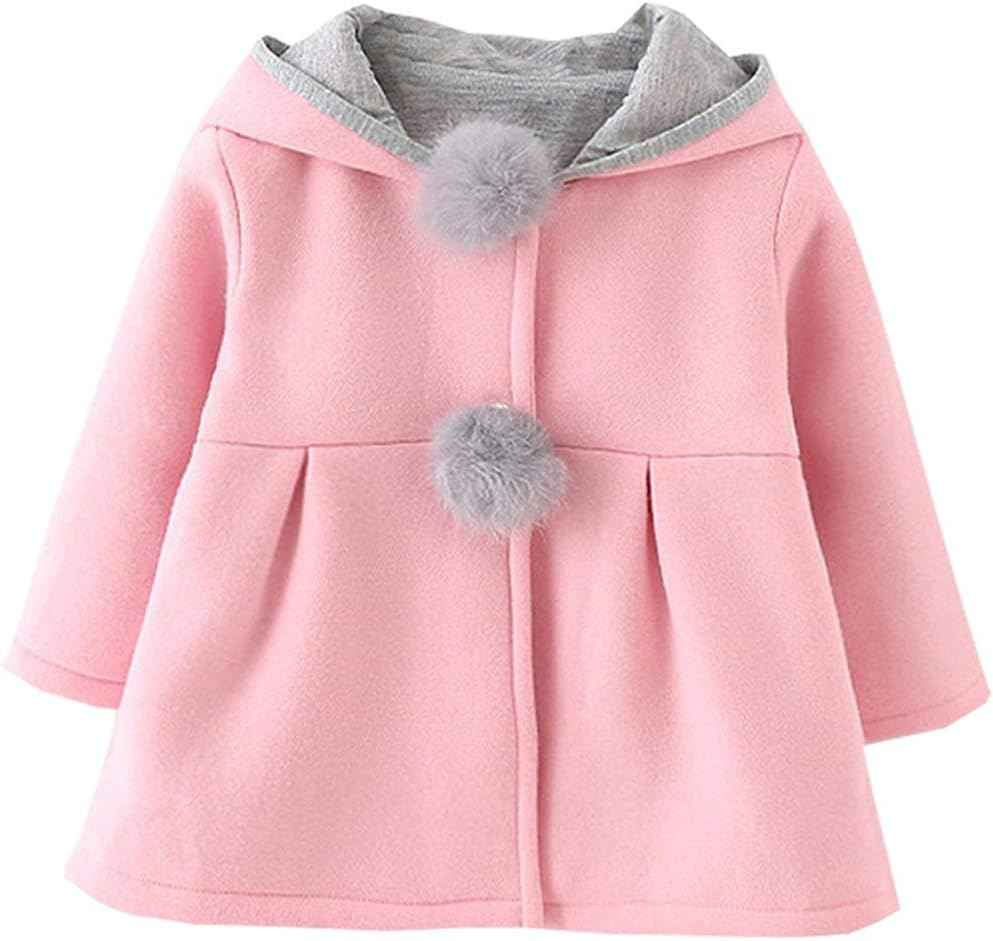 EDOTON Baby Girls' Cotton Coats Spring Autumn Winter Jackets with Hair Balls Rabbit Ear Toddler Warm Clothing