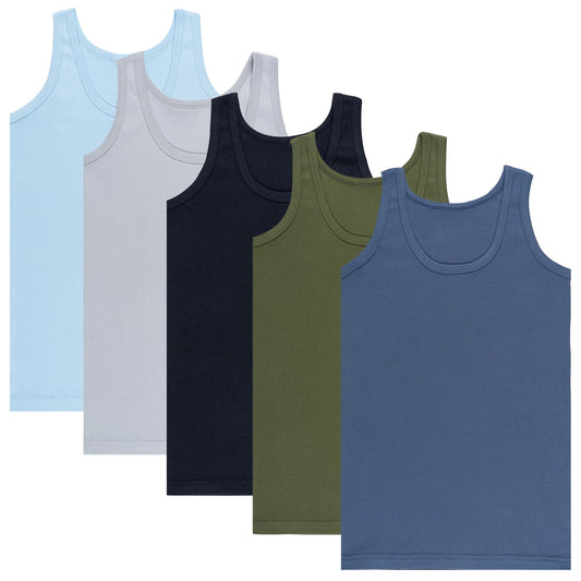 LOREZA ® 5 Pack Jungen Unterhemden Feinripp 100% Baumwolle ohne Seitennaht Tank Top