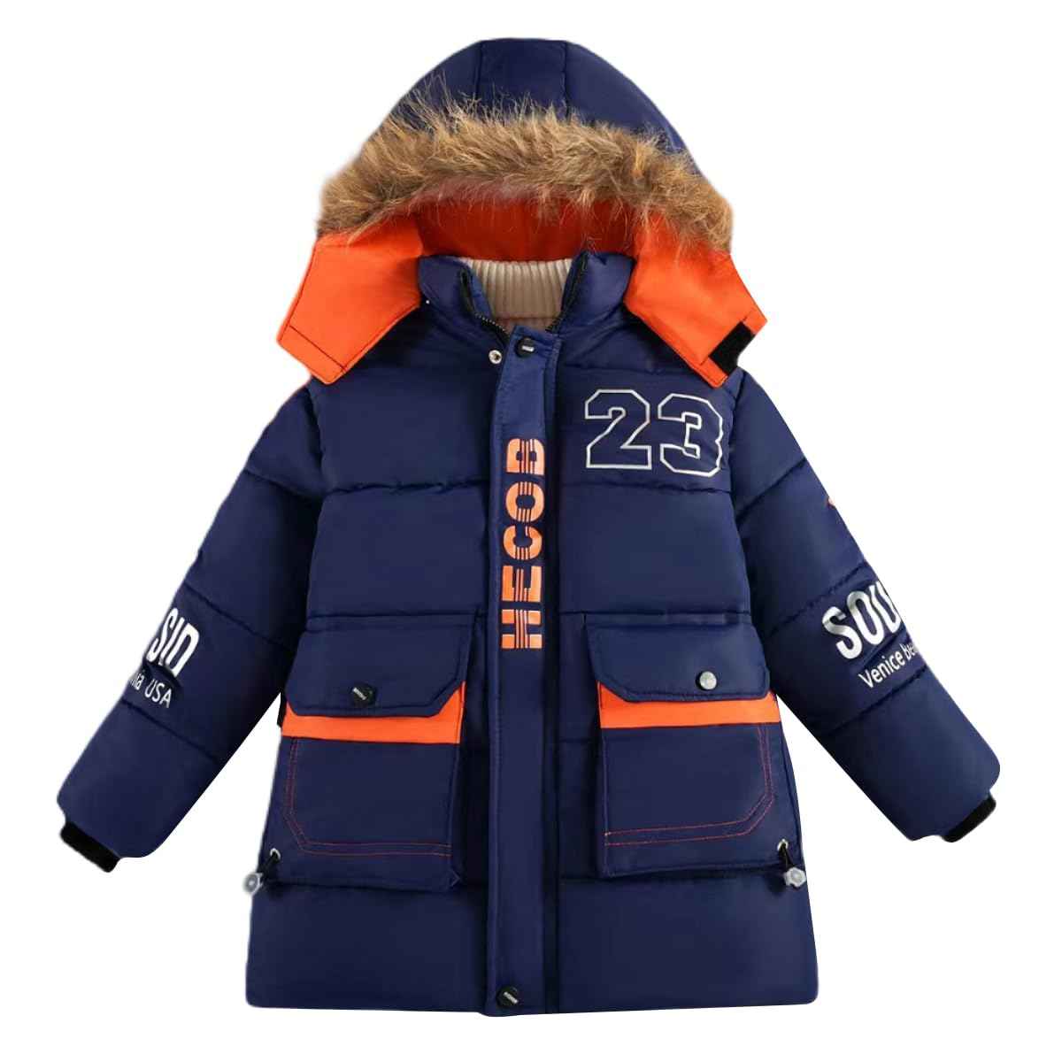 linboo Warme Winterjacke Jungen Parka Fleece Mäntel mit Fellkapuze Kinder Wintermantel Baumwolle Jacke Gefütterte Winddichtes Winterparka