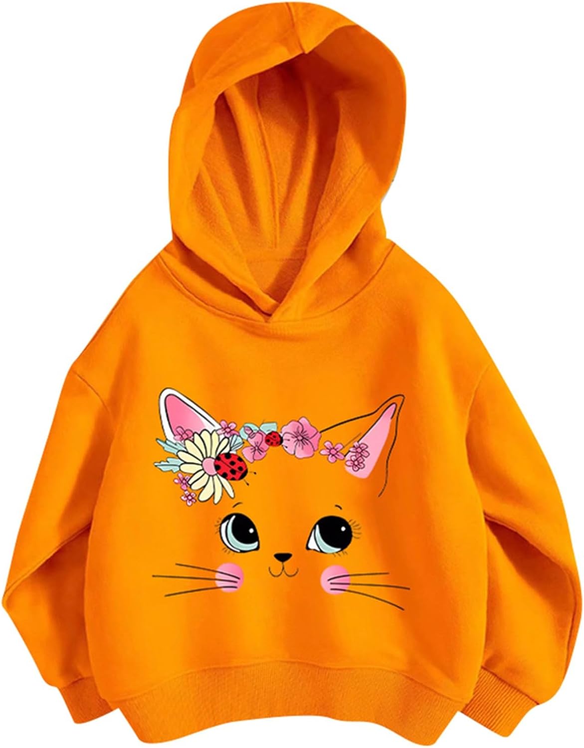 Pullover Mädchen Hoodie Niedlicher Katzen-Druck Lässig Locker Kapuzenpullover Frühling Herbst Langarm Pullover Sweatshirt mit Kapuzen Langarmshirt Oberteile für 3-12 Jahre