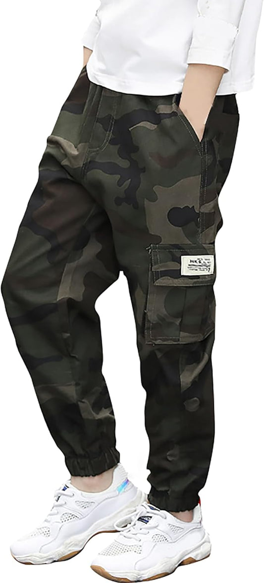 Deekynoop Children's Cargo Trousers Boys Twil Cargo Jogging Bottoms with Elastic Waistband