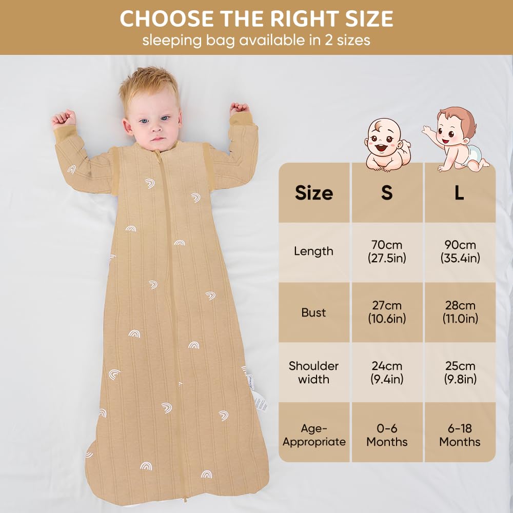 amo nenes Baby Sleeping Bag 2.5 TOG, Baby Autumn Winter Long Sleeve Sleeping Bag, 100% Cotton, Removable Sleeves, Length 72 cm, 0-6 Months (Blue)