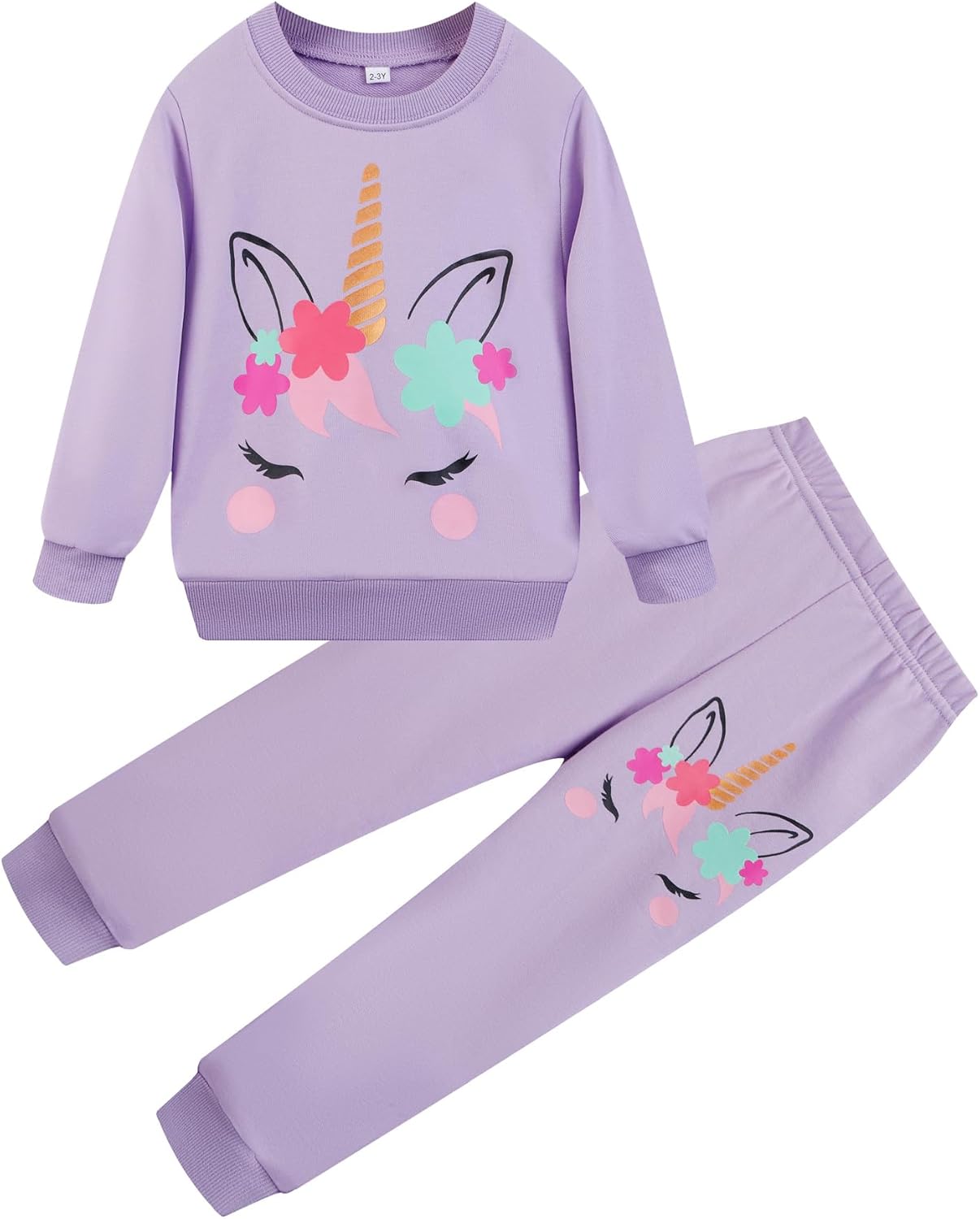 Unicorn Outfits for Little Girls 2 Pieces Ruffle Sleeve Sweatshirt + Leggings Autumn Leopard Clothing Sets 2-10 Years Old