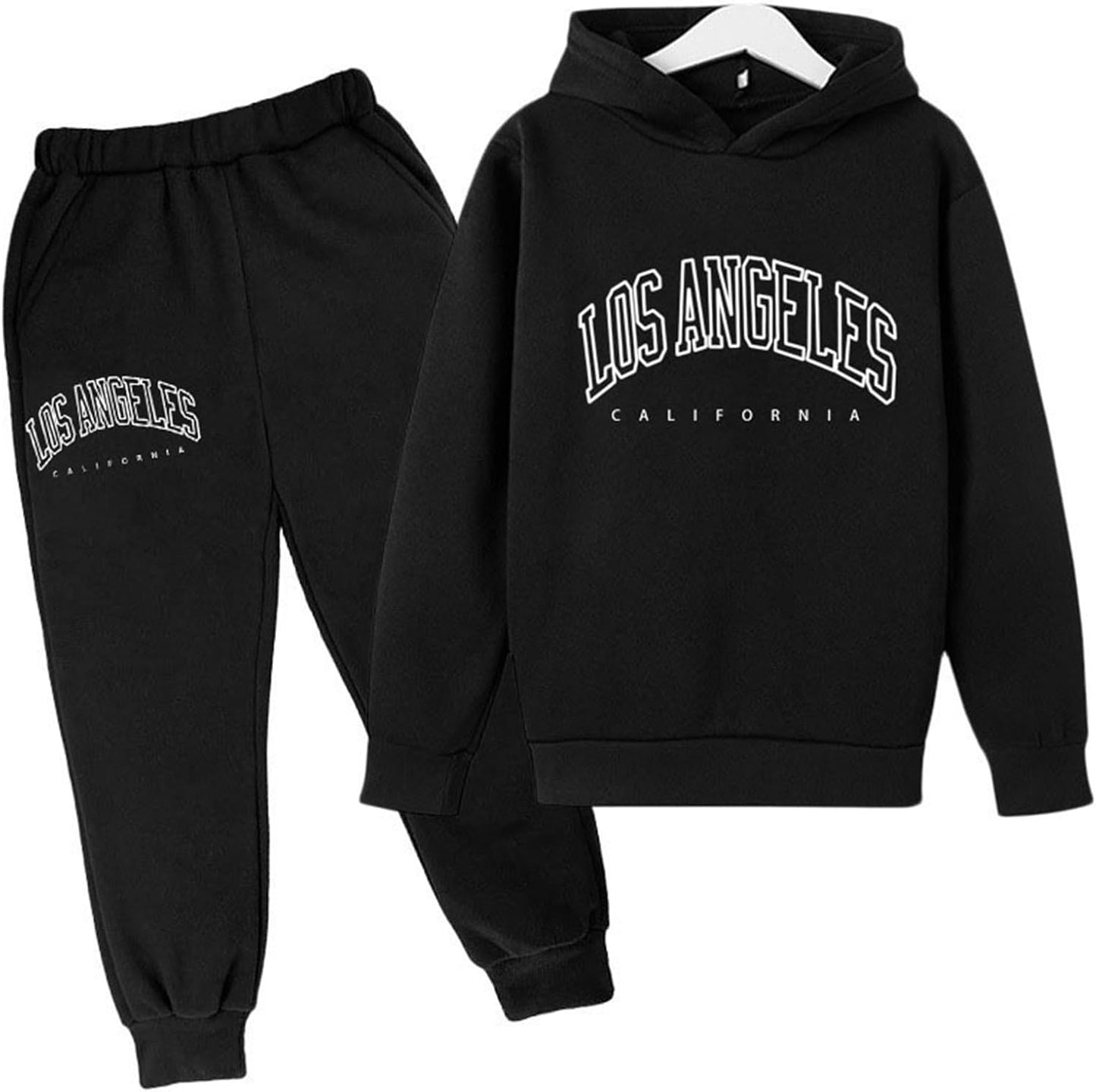 Los Angeles California Herbst-Outfit für Mädchen, 2-teilig, Kapuzenpullover, bequem, Kleinkind, Sweatsuits, Kapuzen-Sweatshirt, Sweathosen-Set, grafische Buchstaben, Sweatsuit-Set, lässige Jogginghose