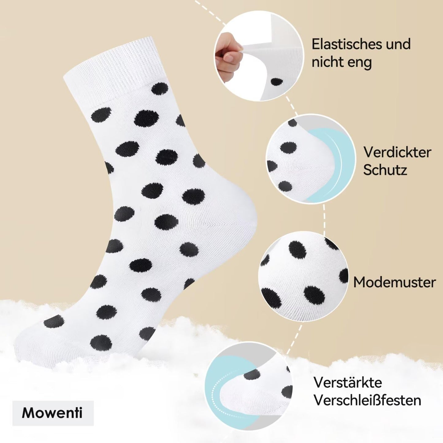 Mowenti Socken Mädchen 35-38 sportsocken strümpfe socks Mädchensocken bunte schwarz Streifen Punkte baumwollsocken 10 Paar
