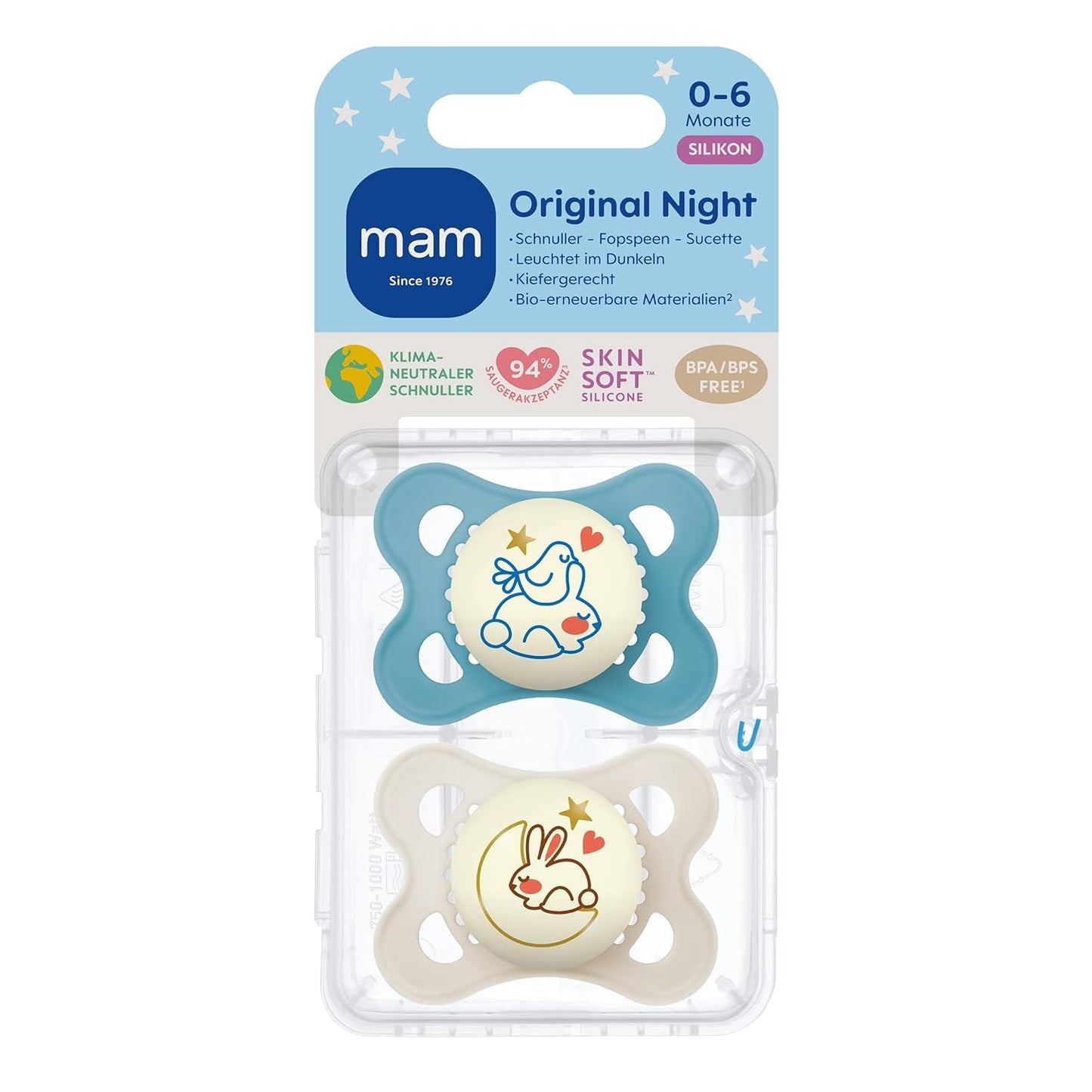 MAM Original Day & Night Matt Schnuller | 0-6 Monate | Schnuller für Neugeborene | 94% Akzeptanz | beugt Zahnfehlstellungen vor | mit Zahnmedizinern entwickelt | SkinSoft Silikon | Bär/Hase | 4 Stück