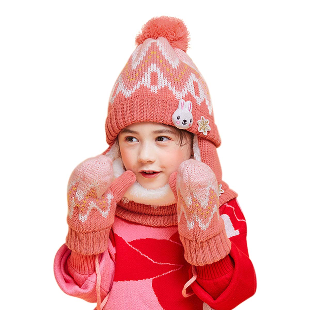 DORRISO Unisex-Baby Jungen Mädchen Mütze Schal Handschuh Set Niedlich Frühling Winter Herbst Beanie Strickmütze Warm Niedlich Klein Fuchs Wintermütze 1-6 Jahre alt