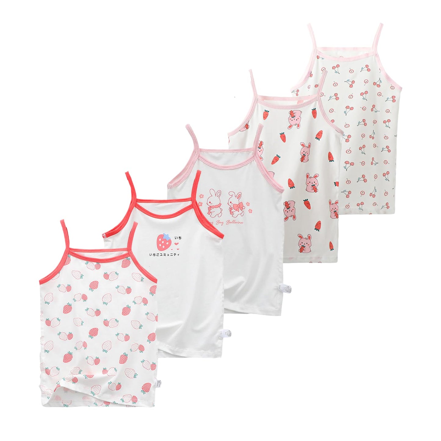 Tolmaiertu 2-10 Years Girls Cotton Vests Tank Top Camisole Soft Tagless Cami Kids Undershirts 5 Pack