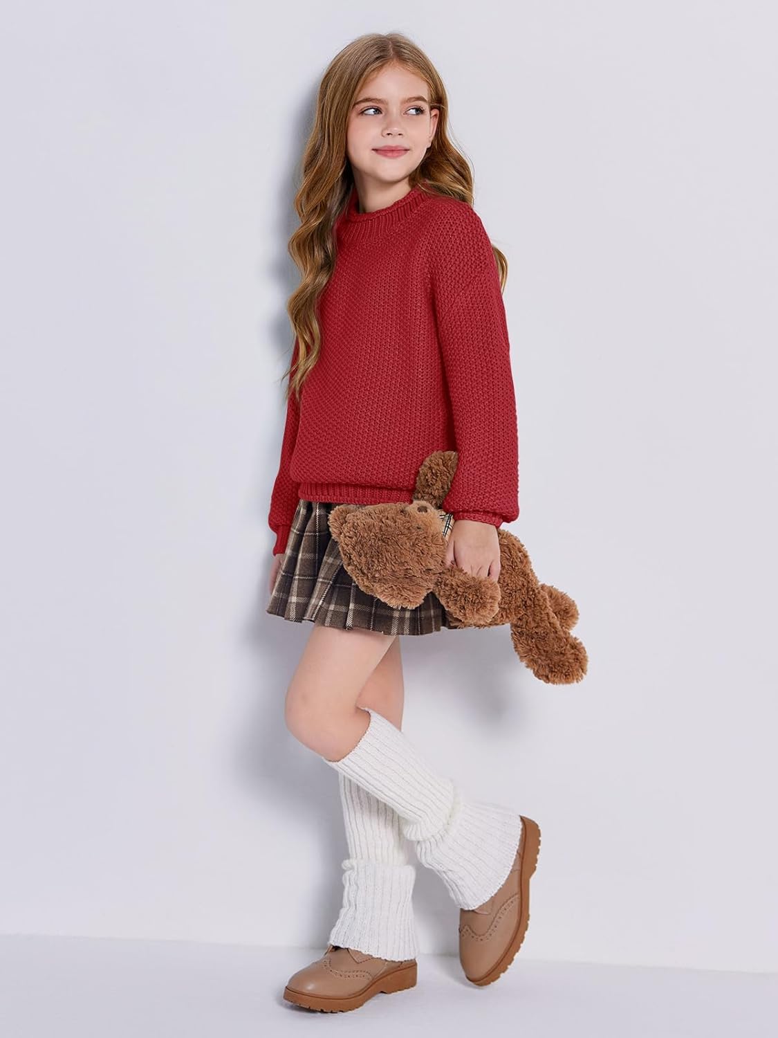 Wenrine Mädchen Pullover Winter Rollkragen Strickpullover Langarm Gestrickt Casual 5-14 Jahre