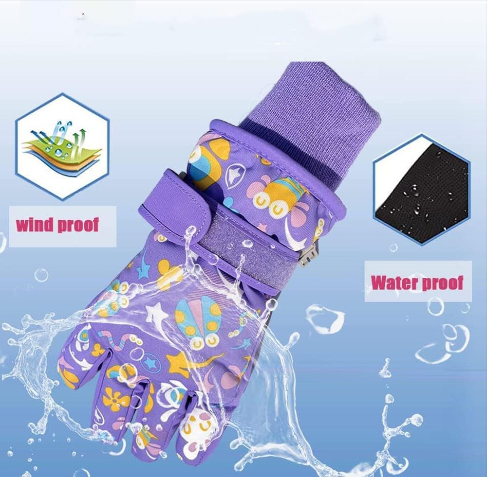 HNGEMSY Children's Winter Snow Gloves Ski Gloves for 2-13 Years Girls Boys PU Palm Waterproof Windproof Warm Fleece Winter Gloves