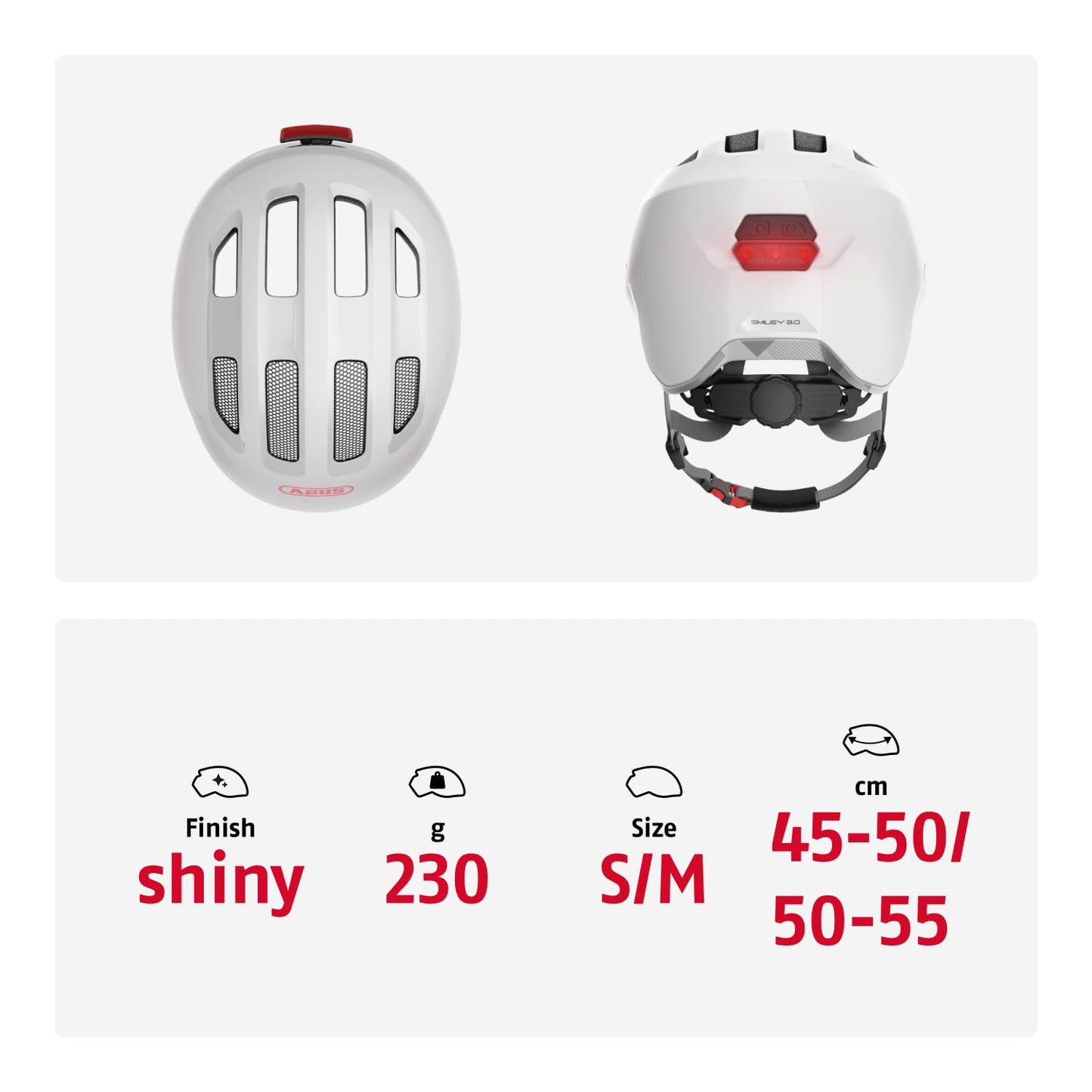 ABUS Kinderhelm Smiley 3.0 ACE LED - Fahrradhelm mit Licht