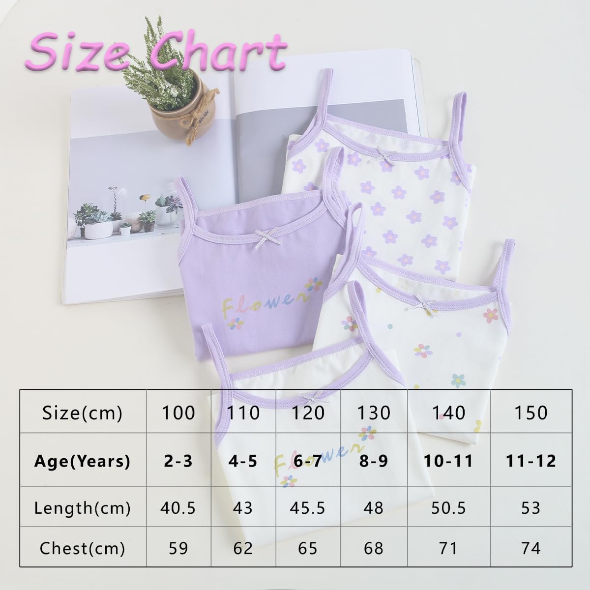 Yintry Girls' Printed Undershirts Cotton Undershirt/Tank Tops for 2-12 Years Elastic Cami Vests 4-Pack