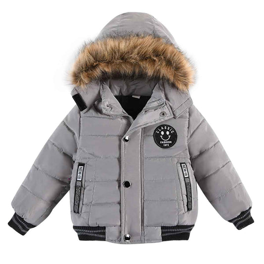 linboo Boys' Winter Jacket, Outdoor Coat, Parka with Fur Hood, Quilted Jacket, Cotton, Children's Jacket, Warm Winter Coat, Lined Winter Hooded Jacket