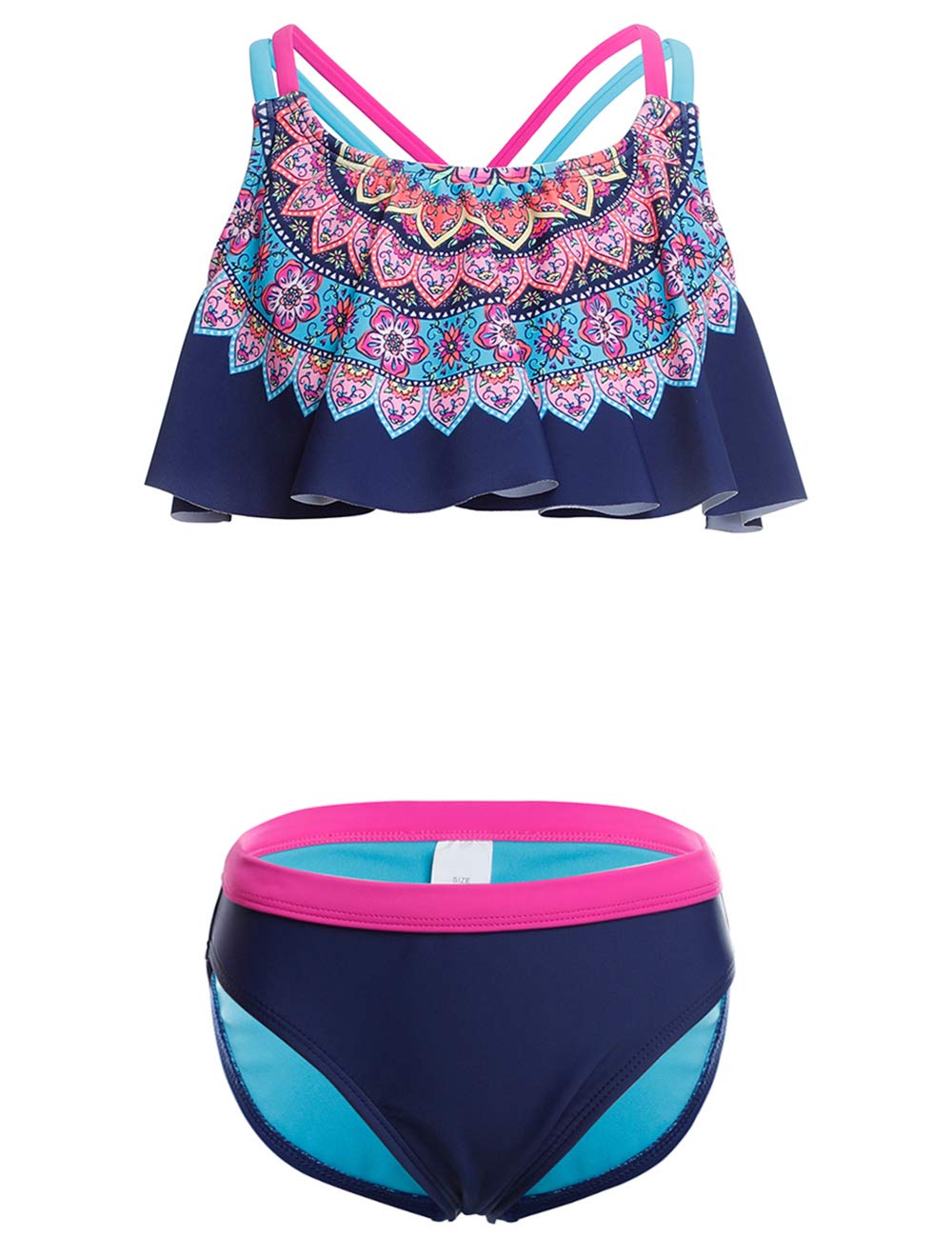 DUSISHIDAN Bikini Kinder Mädchen Zweiteiliger Bademode Süß Badeanzug Zurück überqueren Sommer Swimsuit 110-176