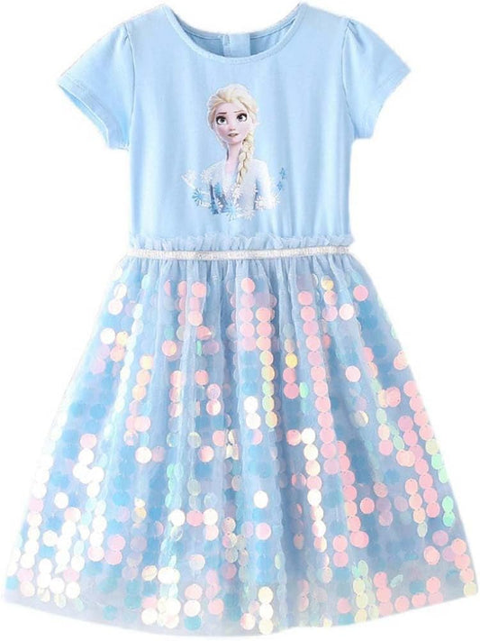 Renholin ELSA Kleider Shine Sommer Kleid Kurzarm Gefrorene Eiskönigin Prinzessin EIS Prinzessin Kostüm Mädchen Kinder Party Rock