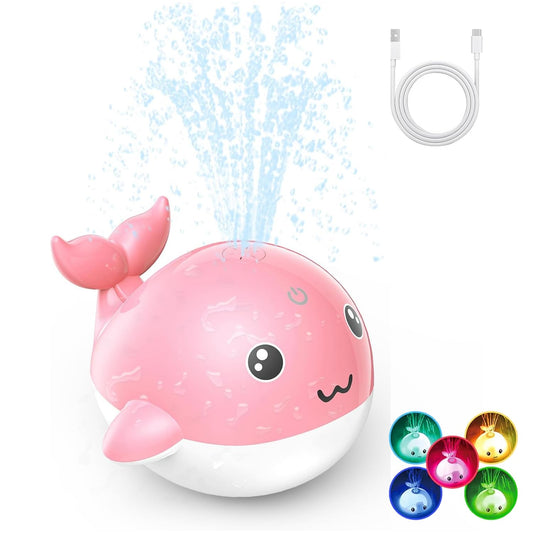 PHNIXGAM Baby Badewannenspielzeug, Wiederaufladbare Licht Up Wal Bad Spielzeug Sprinkler Badewanne Pool Wasser Brunnen Spielzeug für Kleinkinder Kinder, Blau